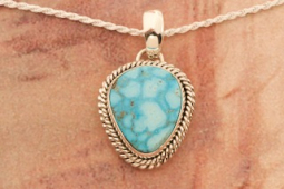Artie Yellowhorse Genuine Kingman Turquoise Sterling Silver Navajo Pendant